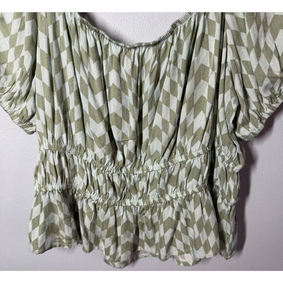 SO Womens Green Checkered Ruffle Double Cinched Waist Top XL Peasant Cottagecore - Picture 9 of 13